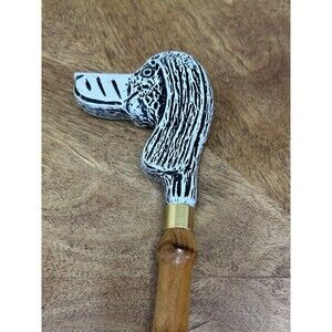 VTG Italian Dog Head Bamboo Shoe Horn 21”Long – Hand Carved Grey Foot Help